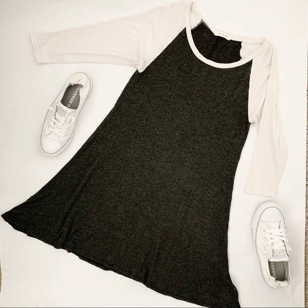 Astr JS791DN Grey & Cream 3/4 Sleeves T-Shirt Dres
